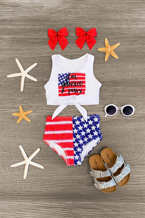 "Star Spangled & Sassy" High Waisted Bikini - Sparkle in Pink