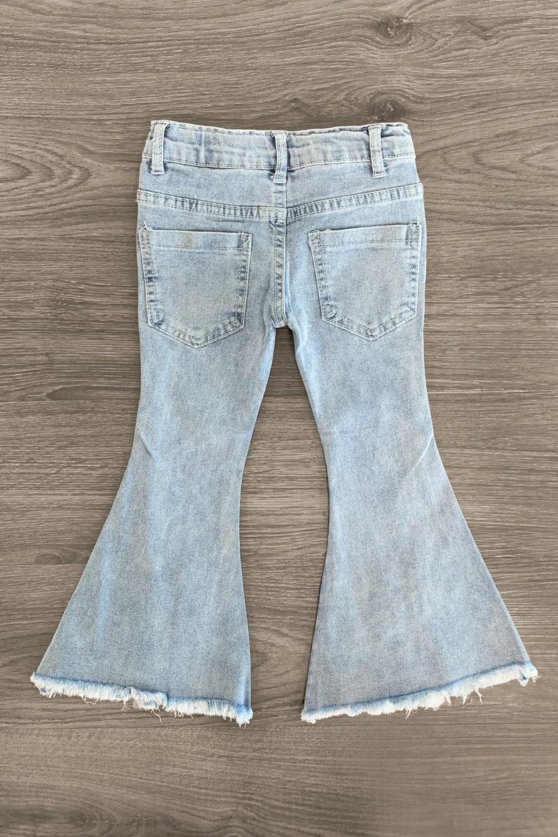 White Tulle Flower Flare Jeans - Sparkle in Pink