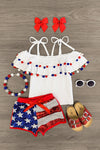 White Pom Pom Sequin Flag Short Set - Sparkle in Pink