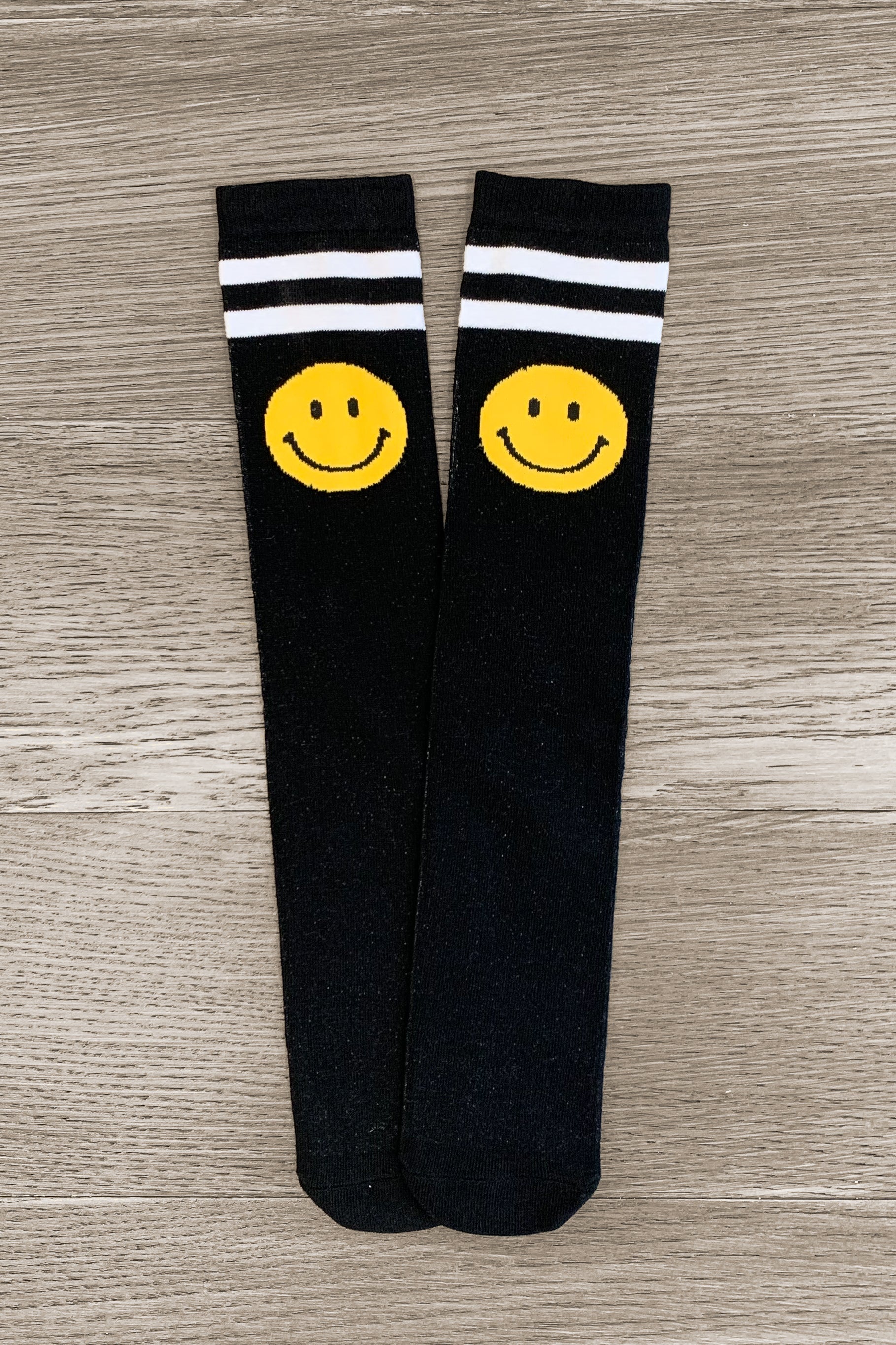 Black Smiley Face Striped Socks | Sparkle In Pink