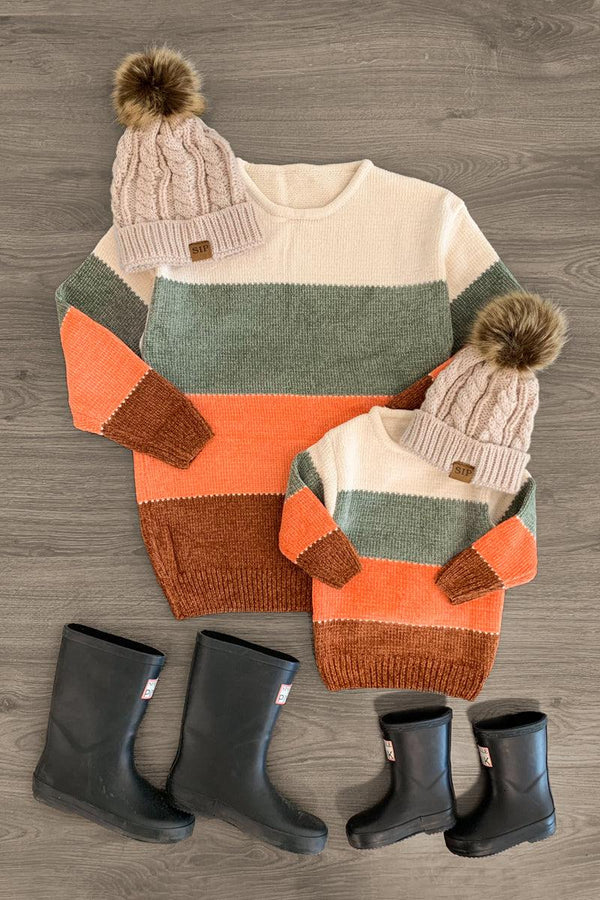 Mom & Me - Striped Colorblock Knit Sweater - Sparkle in Pink