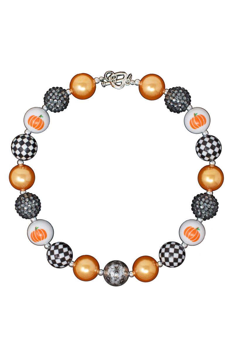 Checkered Pumpkin Bubblegum Necklace - Sparkle in Pink