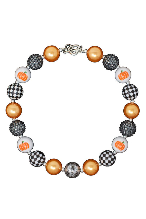 Checkered Pumpkin Bubblegum Necklace - Sparkle in Pink
