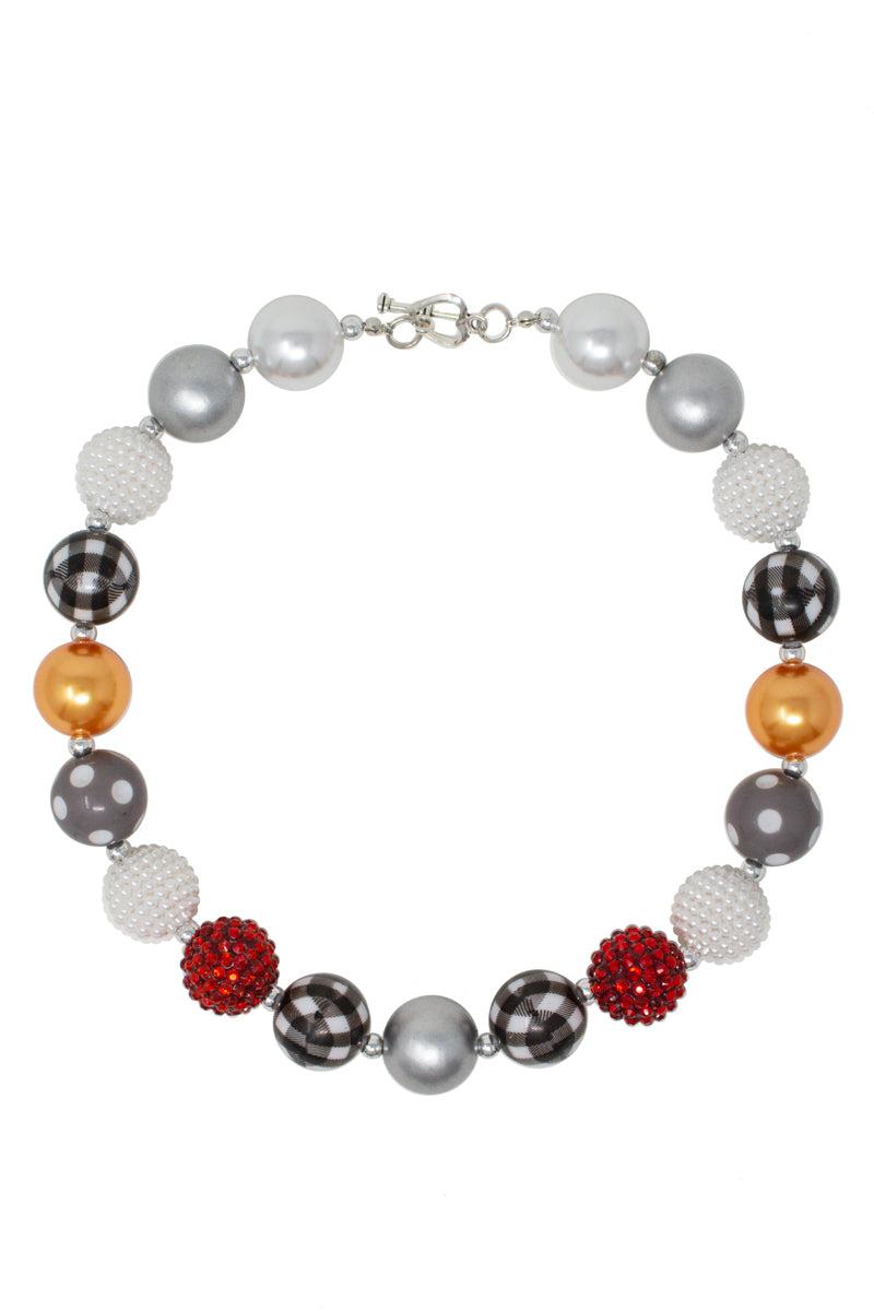 Red & Orange Plaid Bubblegum Necklace - Sparkle in Pink