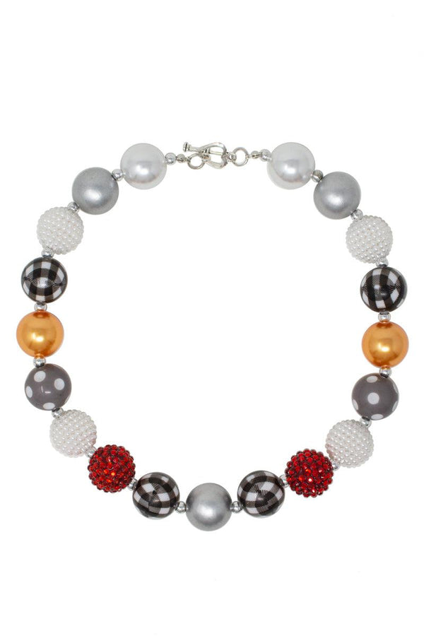 Red & Orange Plaid Bubblegum Necklace - Sparkle in Pink