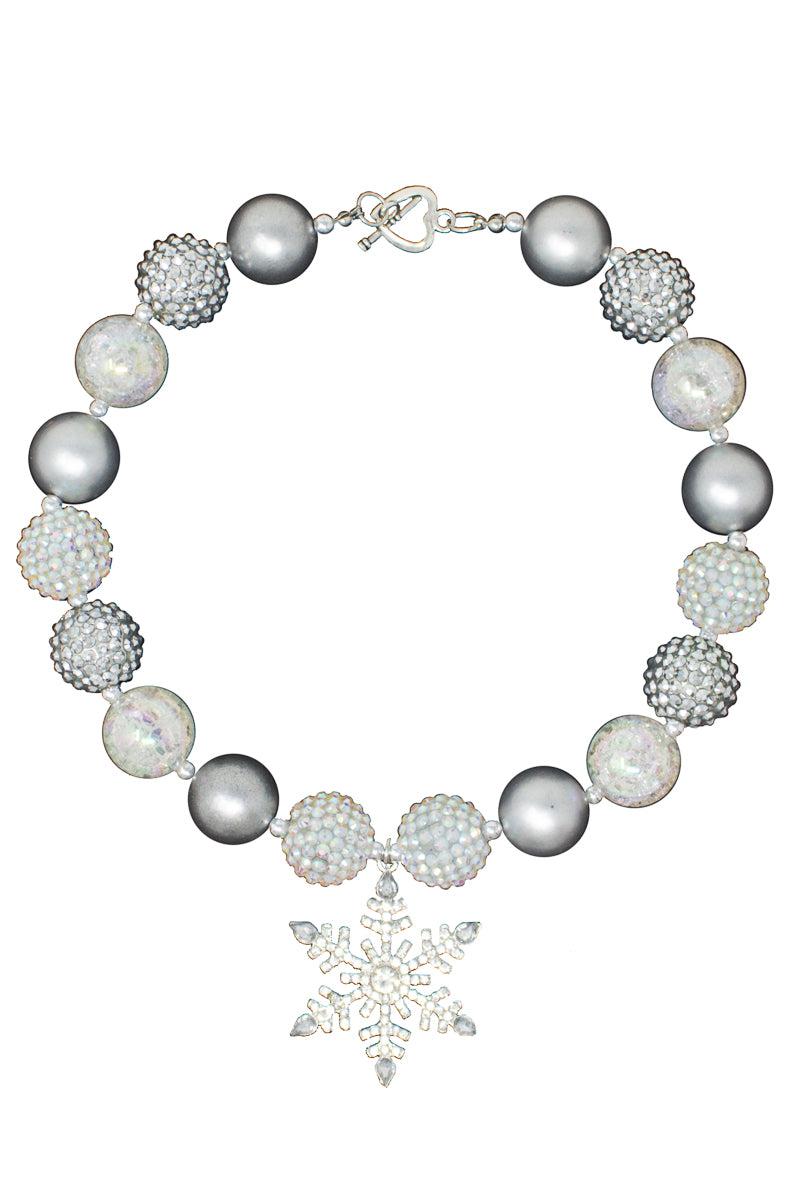 Silver Rhinestone Snowflake Bubblegum Necklaces - Sparkle in Pink