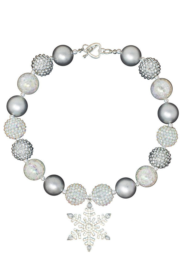 Silver Rhinestone Snowflake Bubblegum Necklaces - Sparkle in Pink