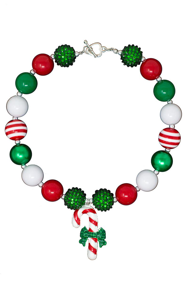 Candy Cane Bubblegum Necklace - Sparkle in Pink