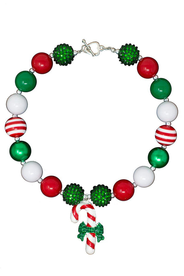 Candy Cane Bubblegum Necklace - Sparkle in Pink