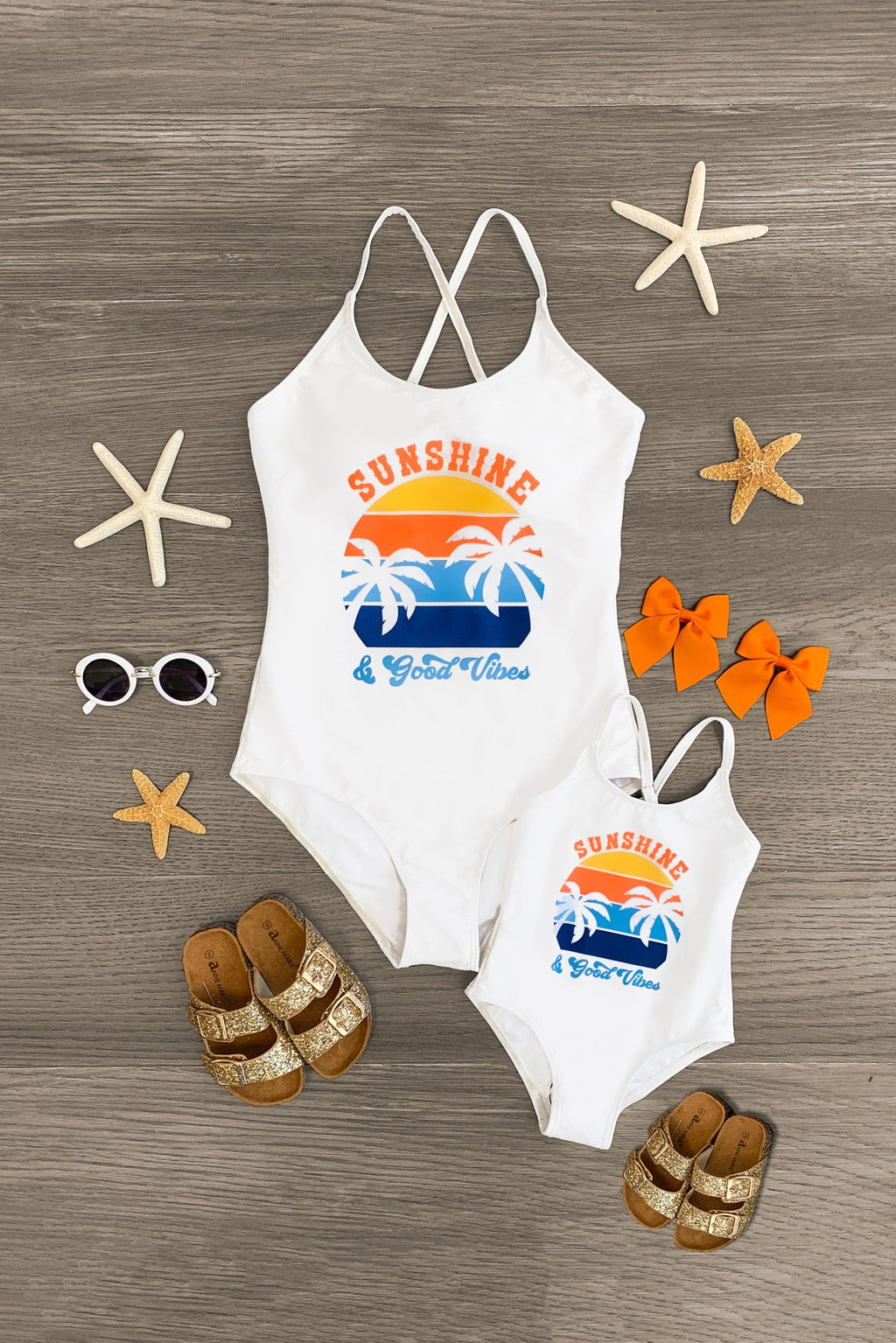 "Sunshine & Good Vibes" White Family Swimsuits - Sparkle in Pink