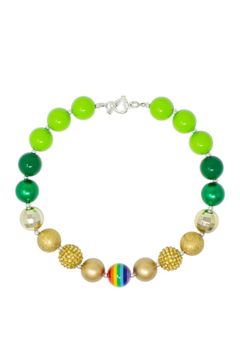 Green & Gold Rainbow Bubblegum Necklace - Sparkle in Pink