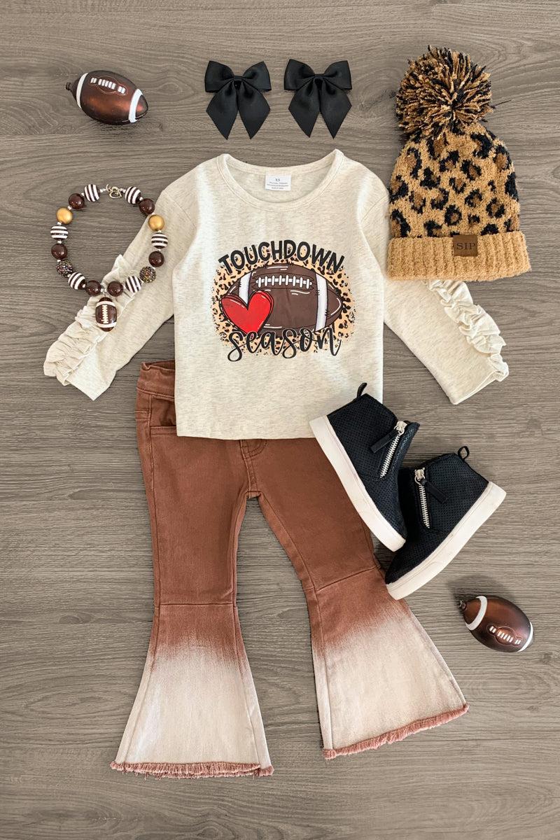 "Touchdown Season" Denim Flare Set - Sparkle in Pink