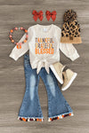 "Thankful Grateful Blessed" Denim Flare Set - Sparkle in Pink