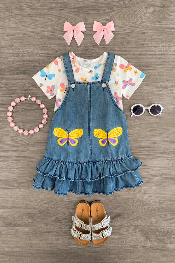Colorful Butterfly Overall Dress Set - Sparkle in Pink