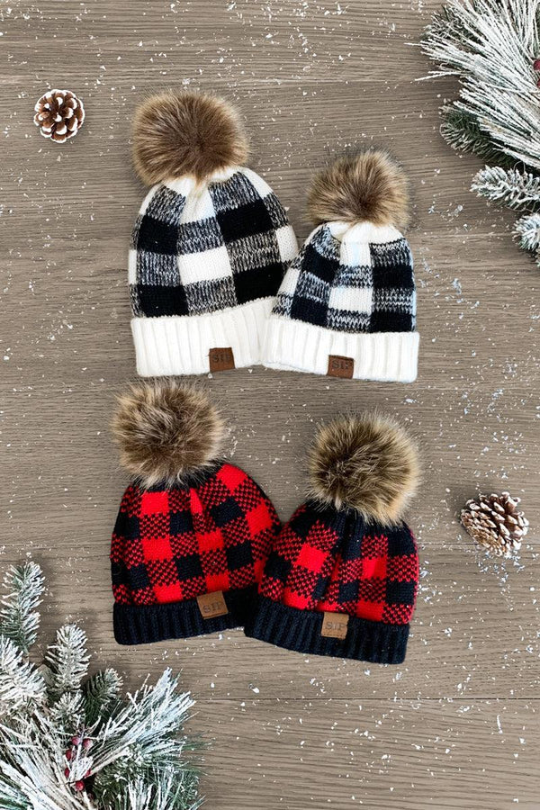 Mom & Me - SIP Plaid Beanies - Sparkle in Pink