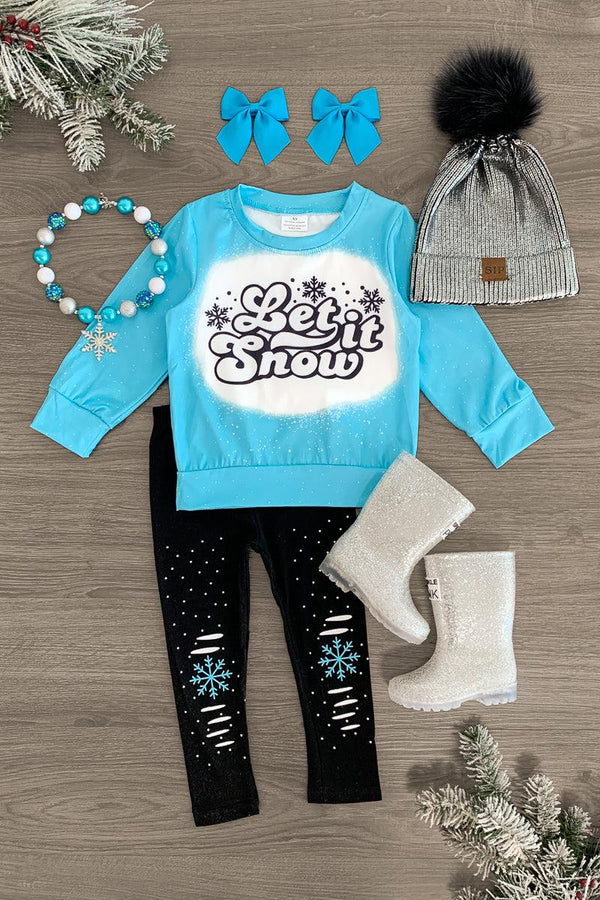 "Let It Snow" Blue Snowflake Legging Set - Sparkle in Pink