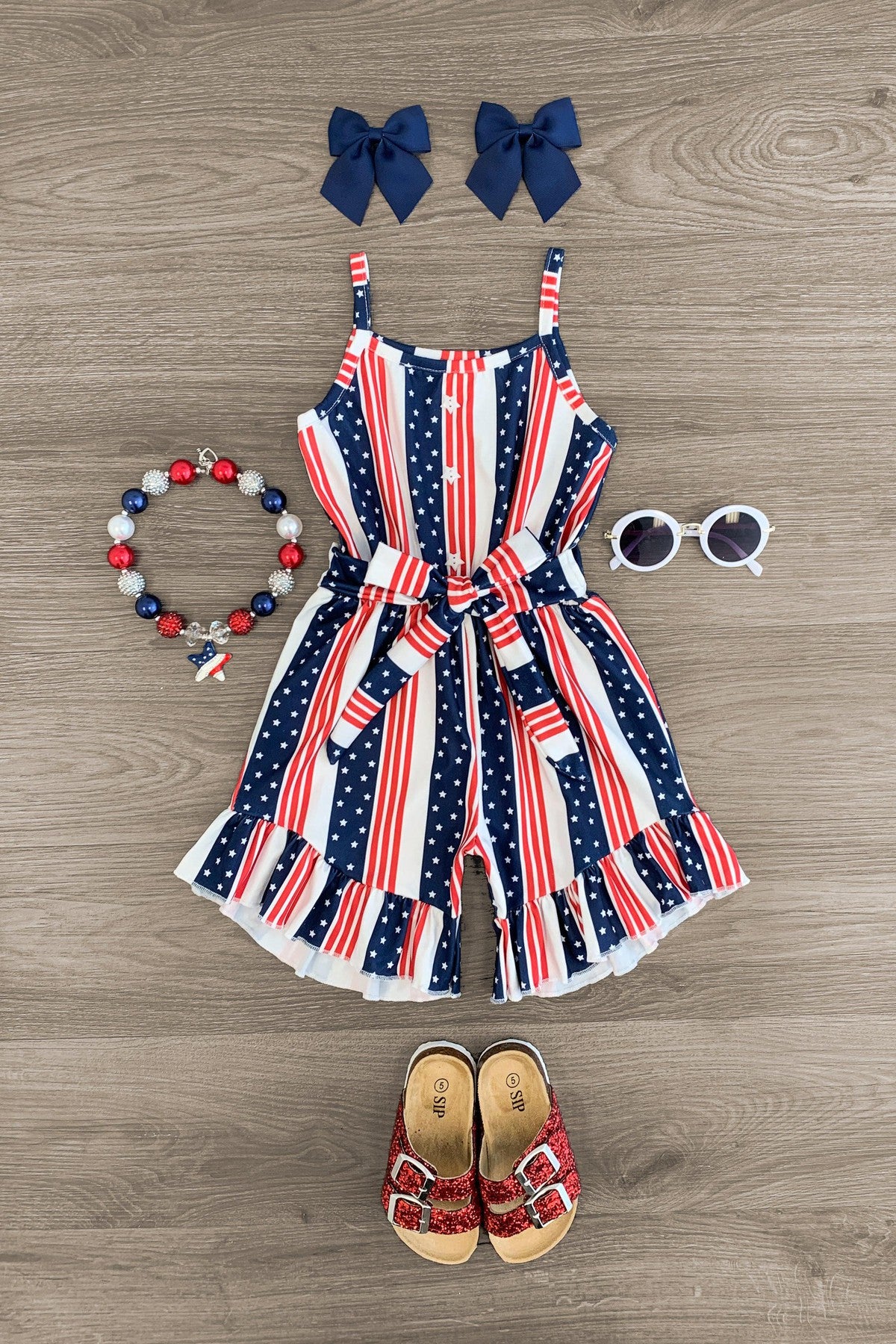 All American Stars & Stripes Romper - Sparkle in Pink