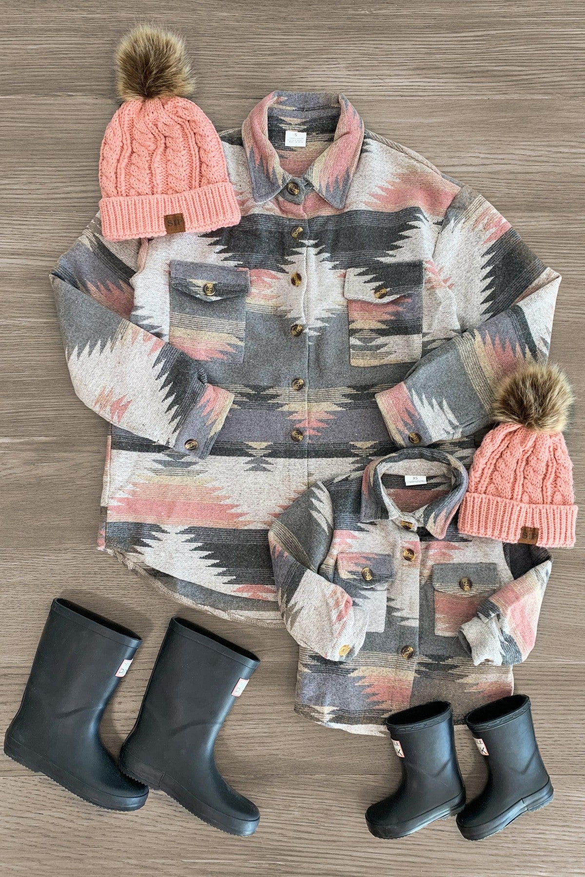 Mom & Me - Gray & Pink Southwestern Shacket | Sparkle In Pink