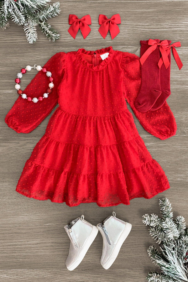 Red Swiss Dot Dress - Sparkle in Pink