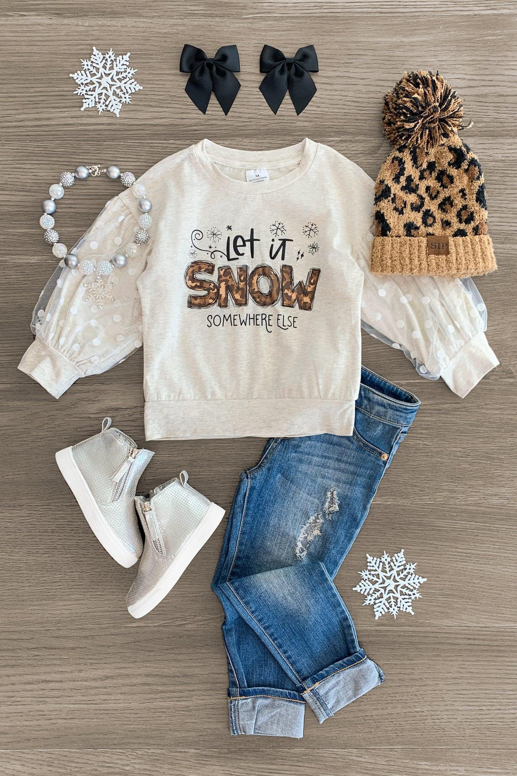 "Let It Snow Somewhere Else" Tulle Sleeve Top - Sparkle in Pink