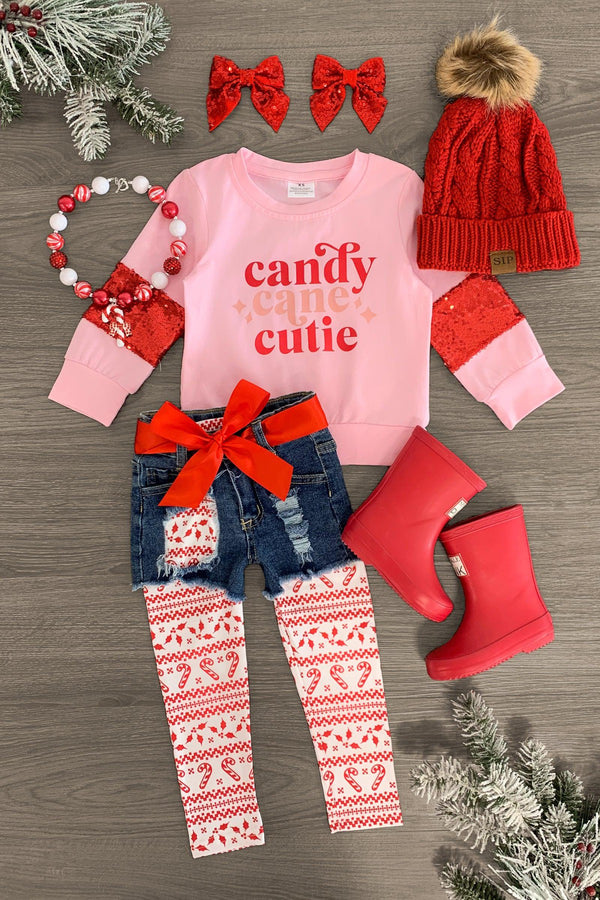 "Candy Cane Cutie" Legging & Short Set - Sparkle in Pink