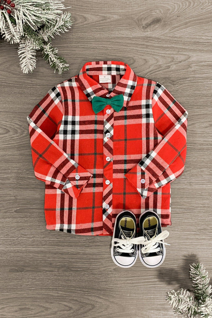 Red & Green Bow Tie Flannel - Sparkle in Pink