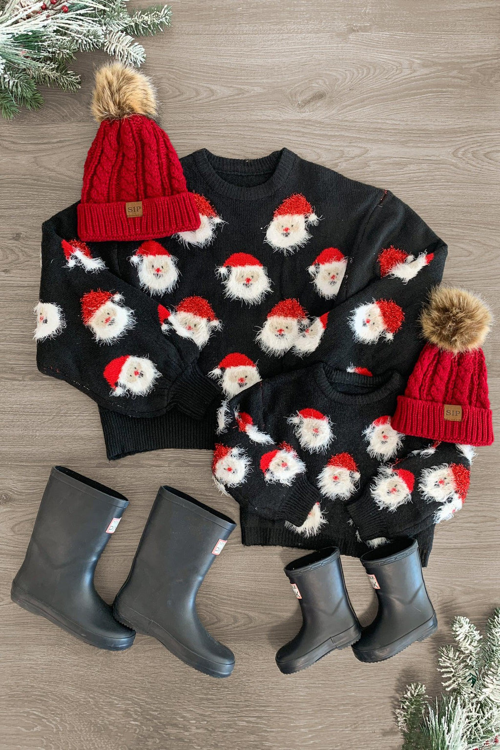 Mom & Me - Fuzzy Happy Santa Sweater - Sparkle in Pink