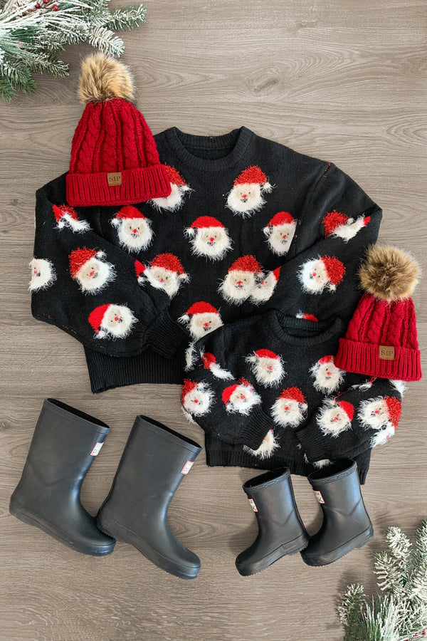 Mom & Me - Fuzzy Happy Santa Sweater - Sparkle in Pink