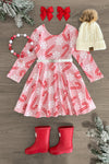 Pink Snowflake Candy Cane Dress - Sparkle in Pink