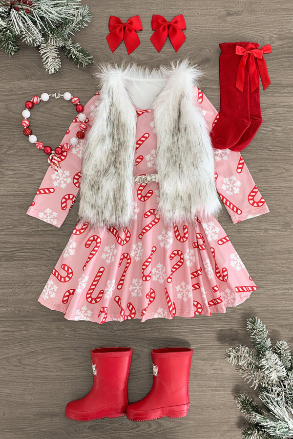 Pink Snowflake Candy Cane Dress - Sparkle in Pink