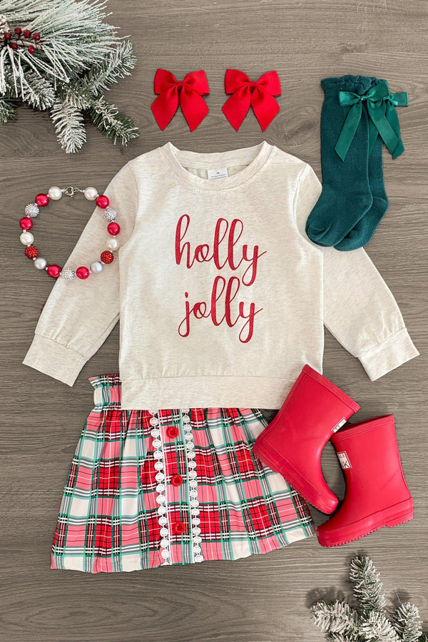 "Holly Jolly" Green Sweater Skirt Set - Sparkle in Pink