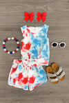 Red White & Blue Tie Dye Short Set - Sparkle in Pink