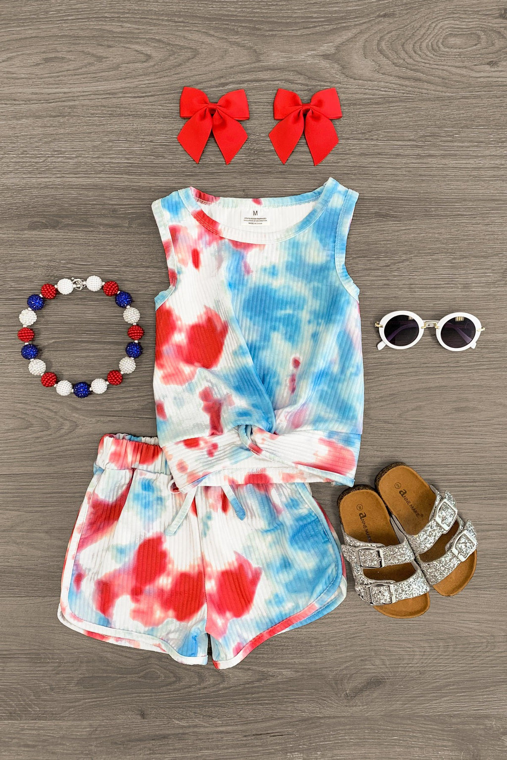 Red White & Blue Tie Dye Short Set - Sparkle in Pink