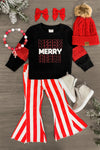 "Merry" Stripe Denim Bell Bottom Set - Sparkle in Pink