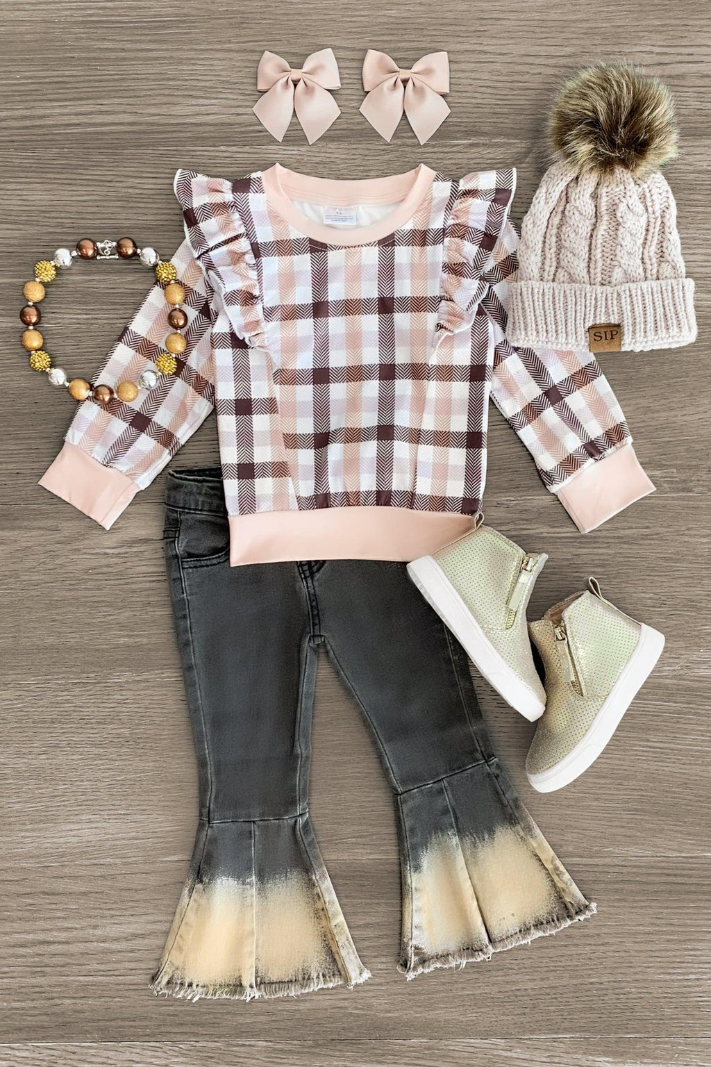 Peachy Flare Denim Set - Sparkle in Pink