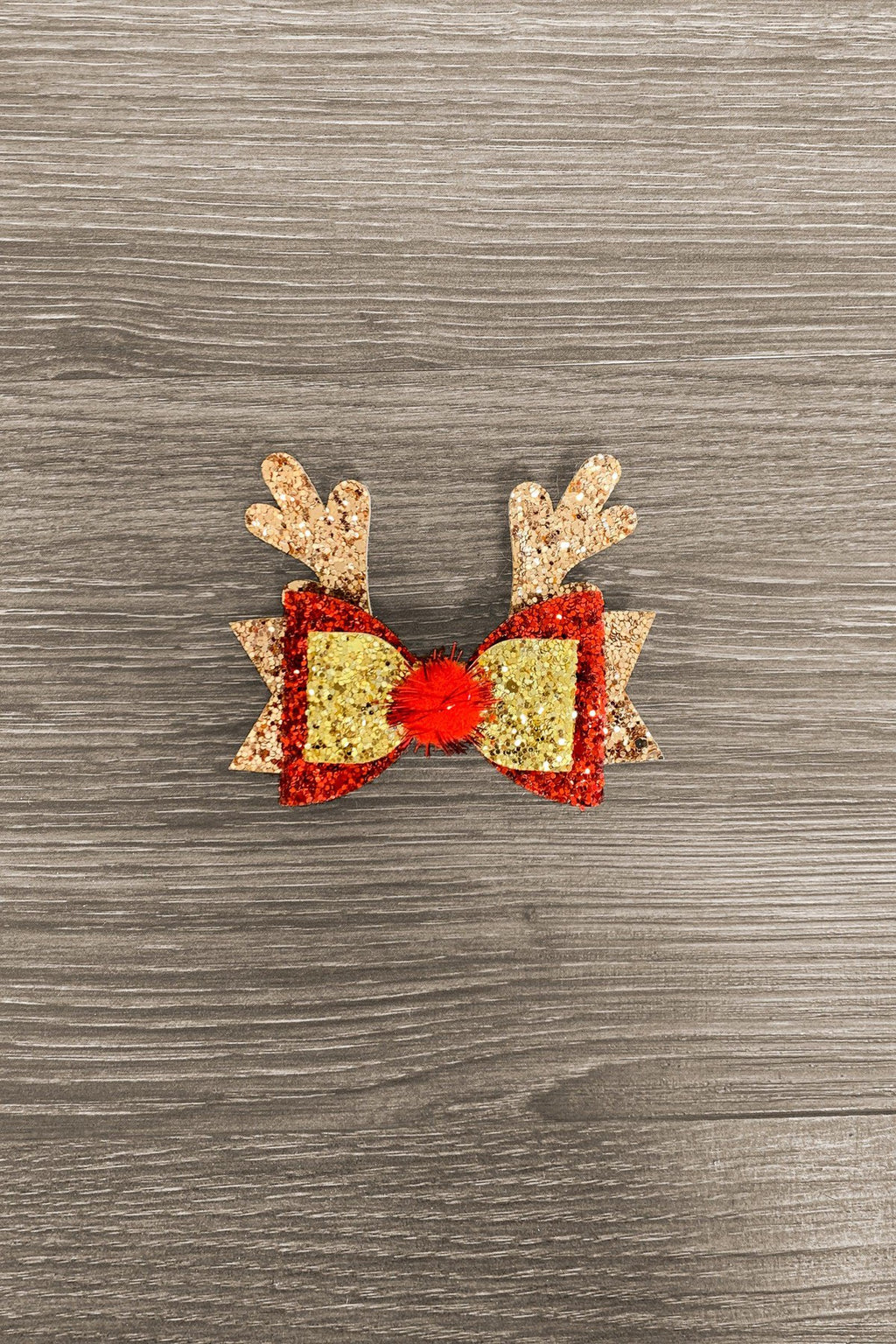 Red & Gold Glitter Reindeer Bow - Sparkle in Pink