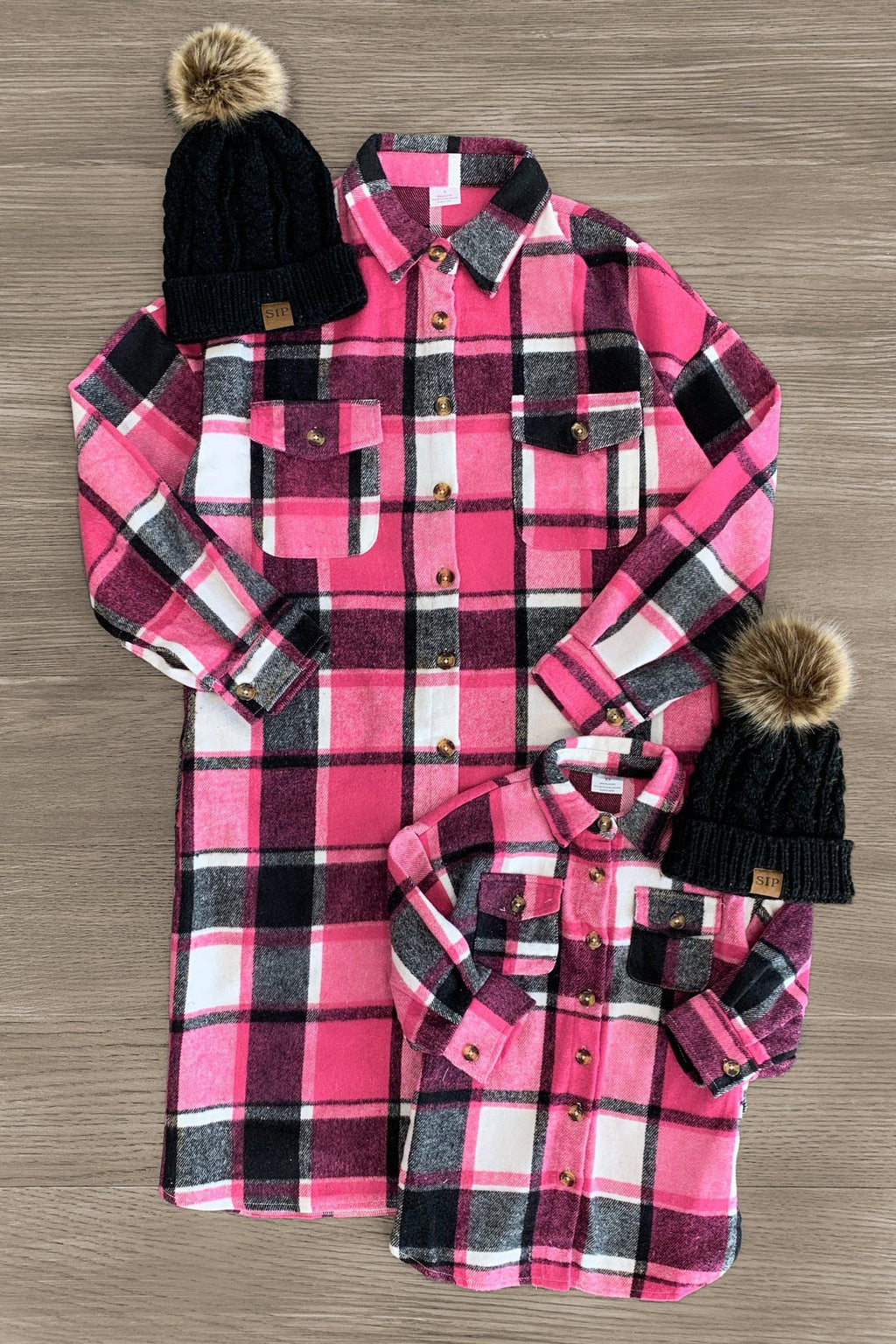 Mom & Me - Flannel Button Down Shacket - Many Colors! - Sparkle in Pink