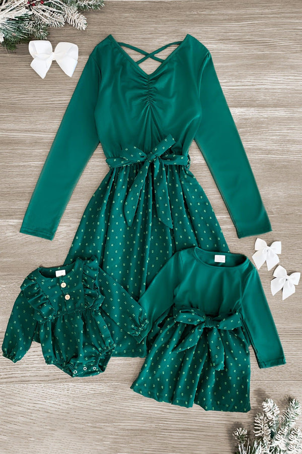 Mom & Me - Green Swiss Dot Dress - Sparkle in Pink