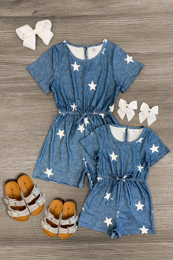 Mom & Me - Blue Stars Romper - Sparkle in Pink