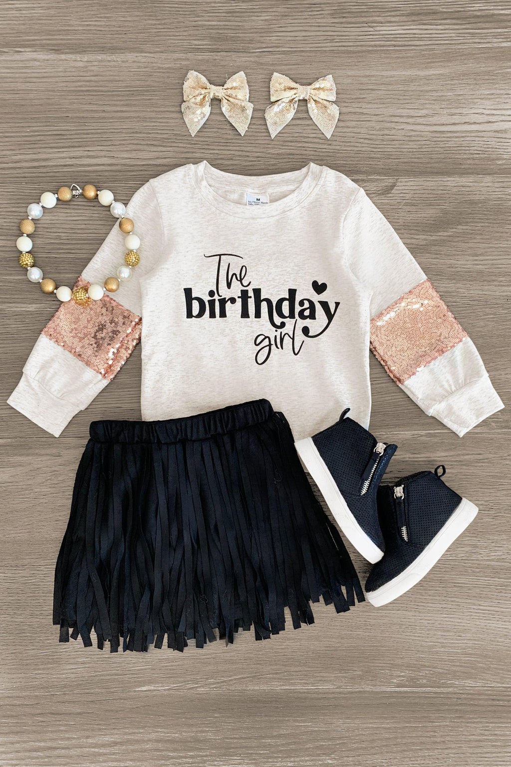 "The Birthday Girl" Sequins & Fringe Suede Skirt Set - Sparkle in Pink