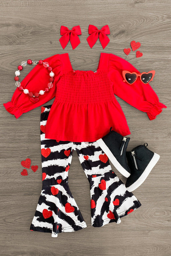 Red Heart Striped Bell Bottom Set - Sparkle in Pink