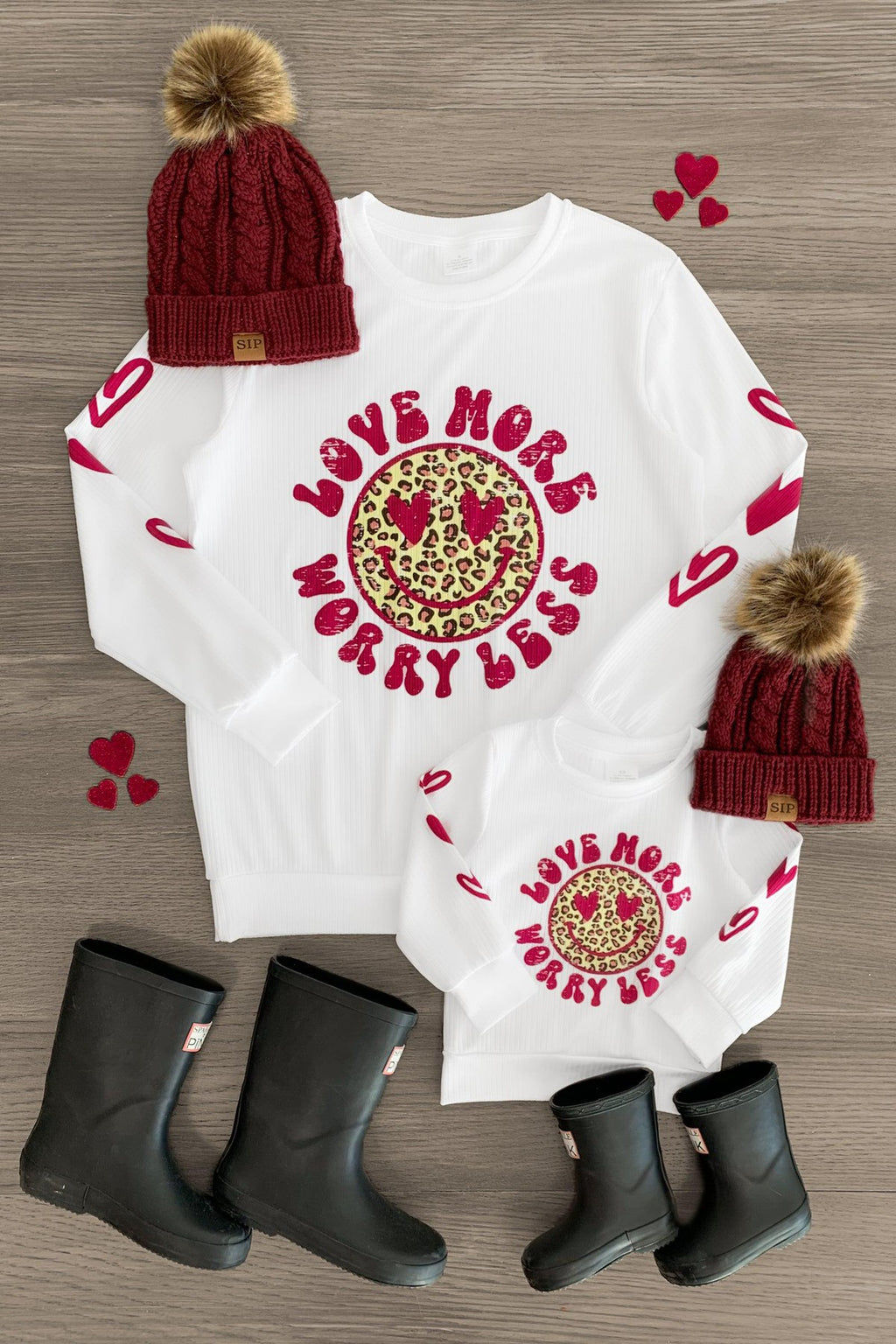 Mom & Me - "Love More Worry Less" Smiley Heart Top - Sparkle in Pink