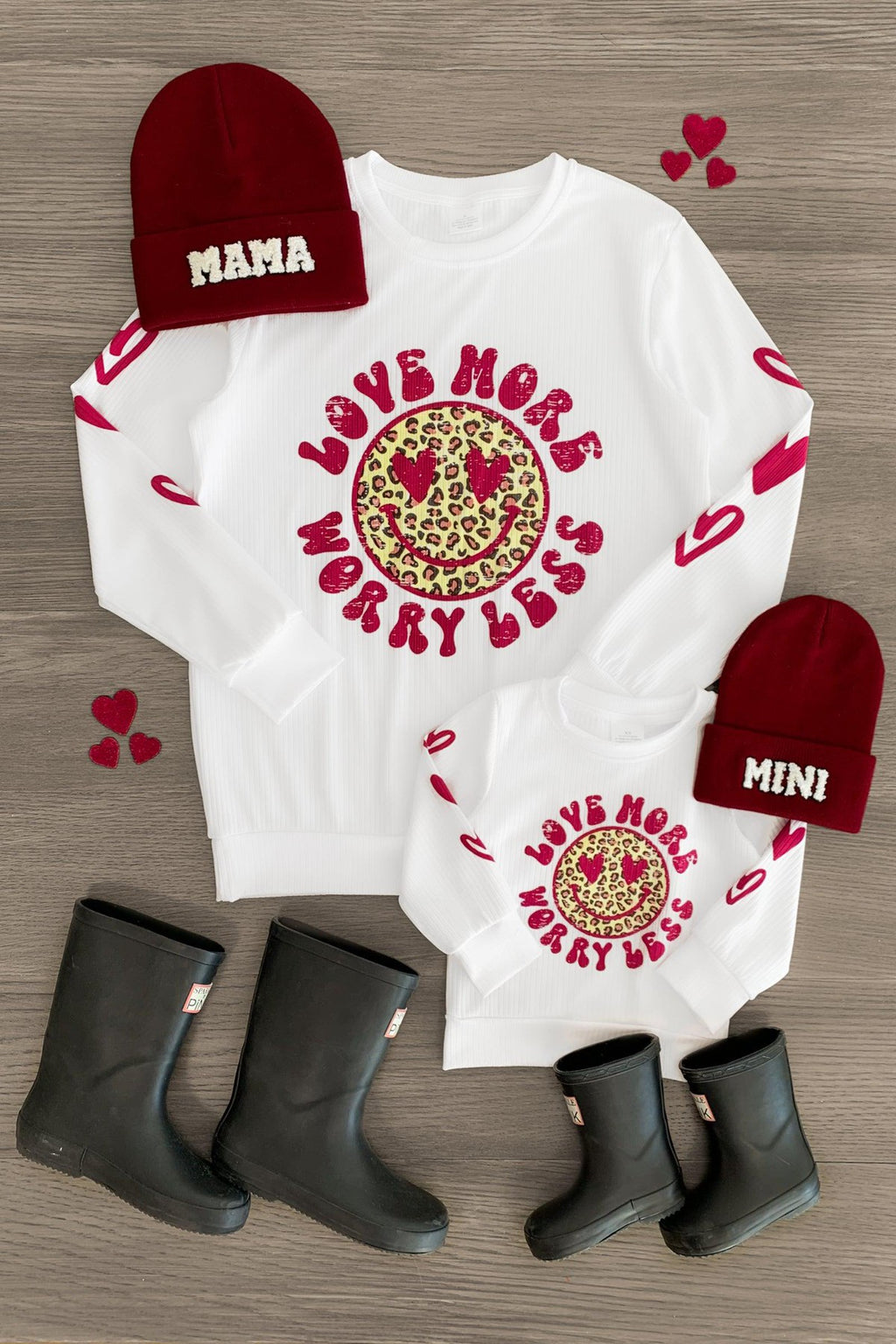 Mom & Me - "Love More Worry Less" Smiley Heart Top - Sparkle in Pink