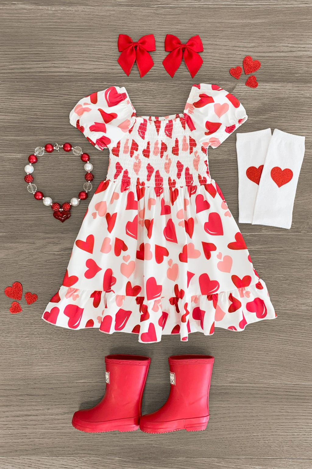 White Heart Ruffle Dress - Sparkle in Pink