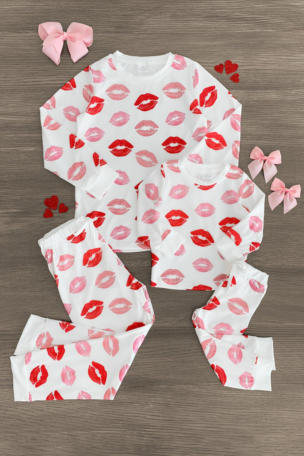 Mom & Me - White Lipstick Kiss Pajamas - Sparkle in Pink