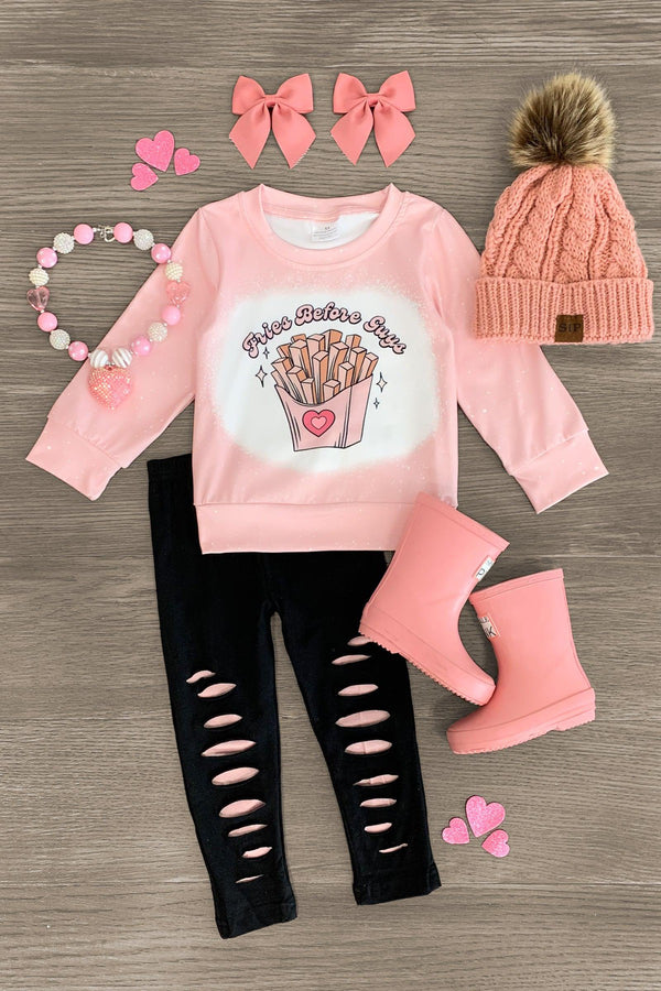 "Fries Before Guys" Pink Legging Set - Sparkle in Pink