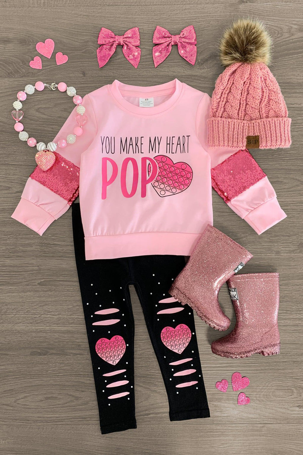 "You Make My Heart Pop" Pink Legging Set - Sparkle in Pink
