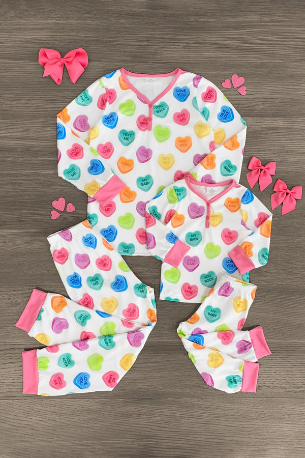 Mom & Me - White Candy Heart Pajamas - Sparkle in Pink