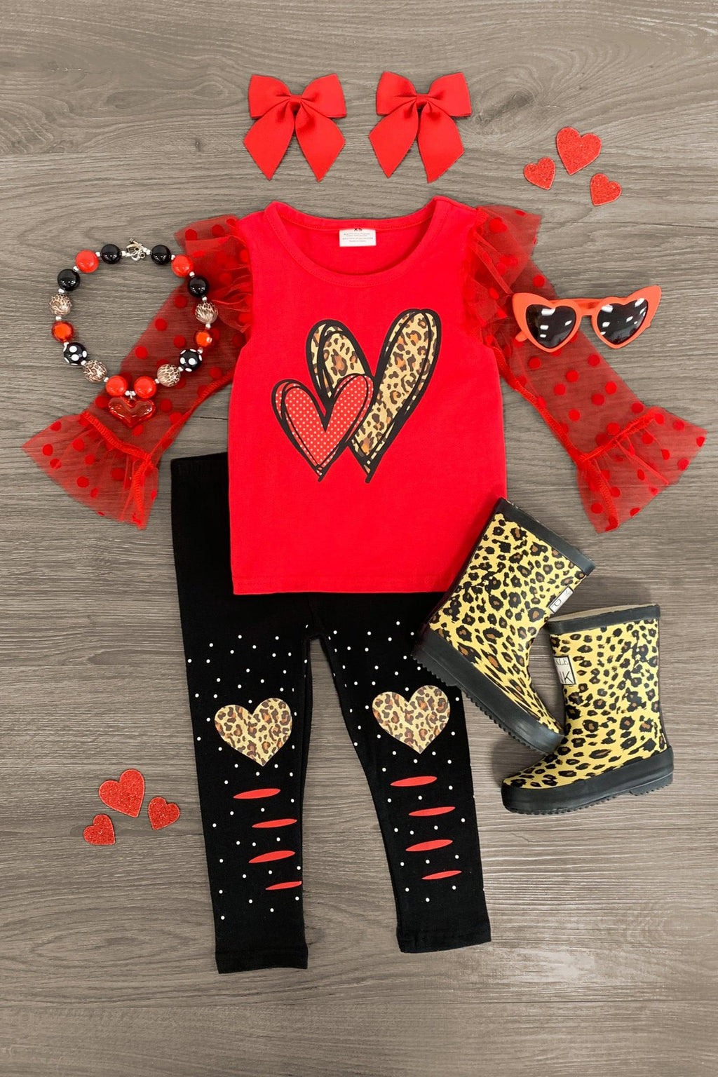 Red & Black Cheetah Heart Legging Set - Sparkle in Pink