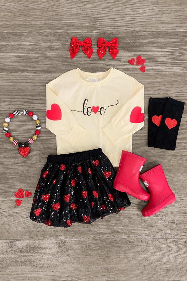 "Love" Hearts & Sequins Skirt Set - Sparkle in Pink